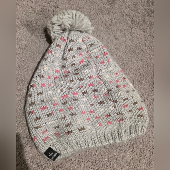 Chaos Gray Knit Hat with Pink and Brown Accents - Picture 1 of 3